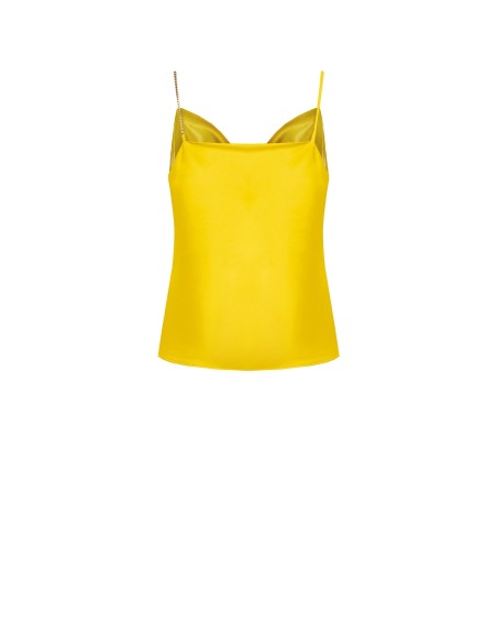 Top justo em cetim com alça de corrente e pérolas Rinascimento