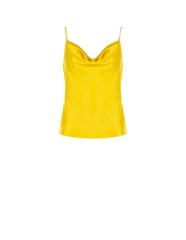 Top justo em cetim com alça de corrente e pérolas Rinascimento