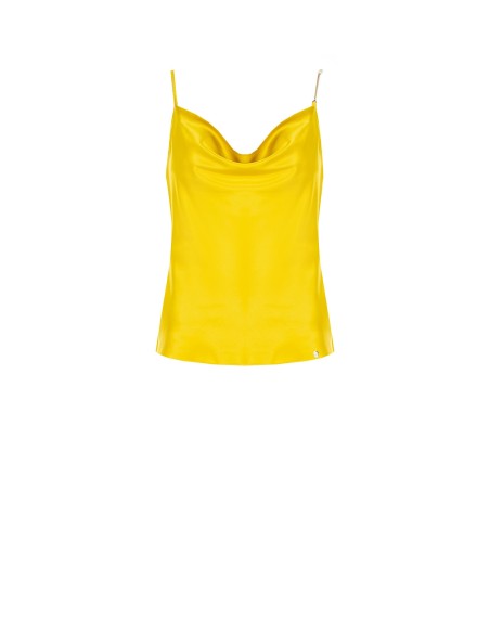 Top justo em cetim com alça de corrente e pérolas Rinascimento