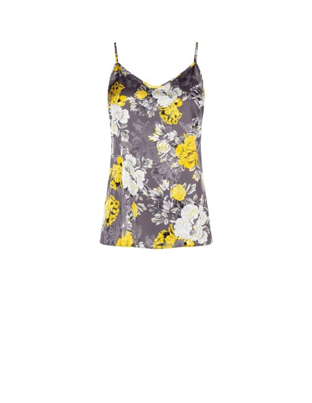 Top ajustado em cetim com flores Rinascimento