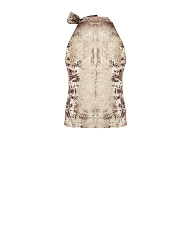 Top acinturado fluido efeito laminado com laço Rinascimento