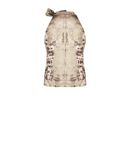 Top acinturado fluido efeito laminado com laço Rinascimento