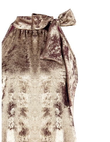 Top cintado e fluido com efeito laminado e laço Rinascimento