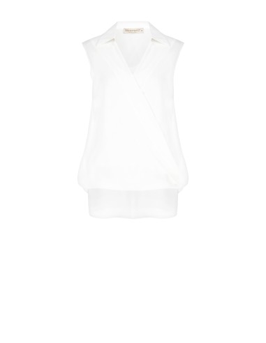 Top amplo assimétrico em cetim com decote em argola e top de alças integrado Rinascimento