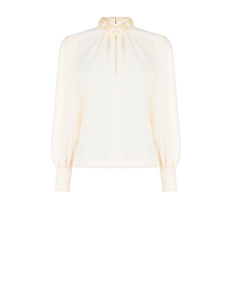 Blusa Ampla E Fluida Em Cetim Opaco Com Gola Revestida De Maxi Lantejoulas Rinascimento