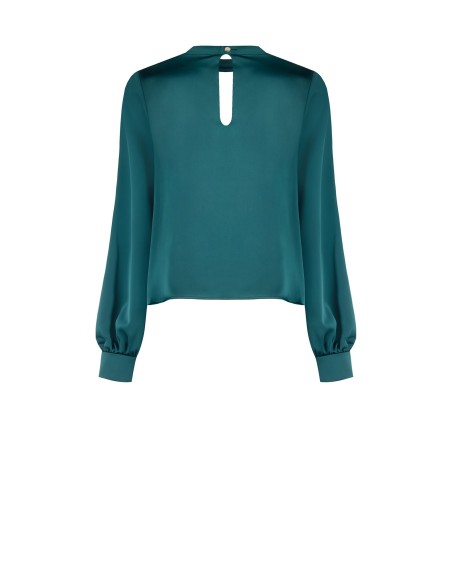 Blusa ampla em trapézio em cetim com pequeno decote em V Rinascimento