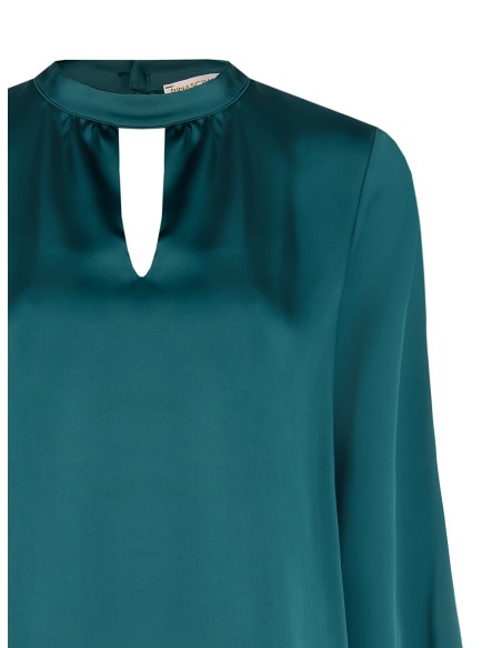 Blusa ampla em corte trapezoidal em cetim com pequeno decote em V Rinascimento