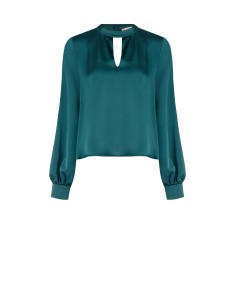 Blusa ampla em cetim, corte trapézio, com pequeno decote em V Rinascimento