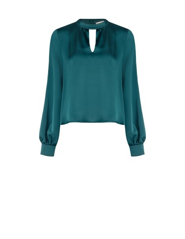 Blusa ampla em cetim, corte trapézio, com pequeno decote em V Rinascimento