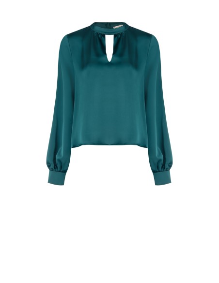 Blusa ampla em cetim, corte trapézio, com pequeno decote em V Rinascimento