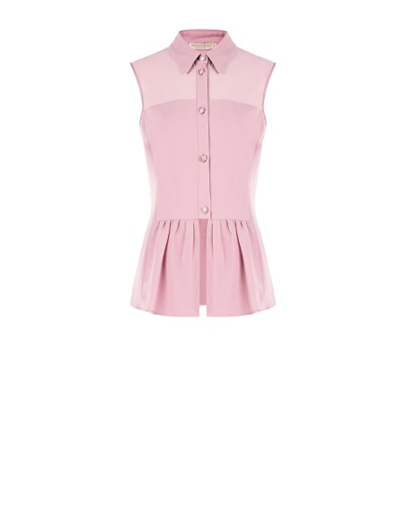Blusa em georgette com folho e botões joia Rinascimento
