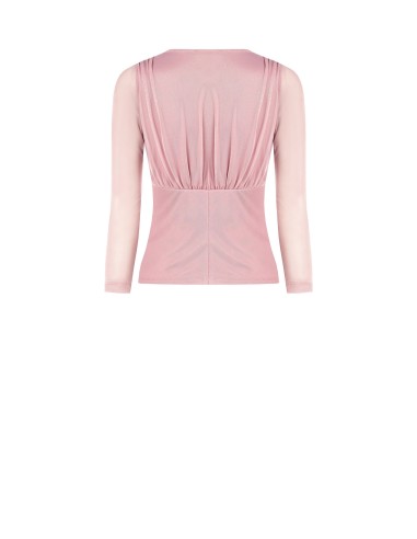 Blusa Cinturada em Tule Elástico com Decote em V Cruzado Rinascimento