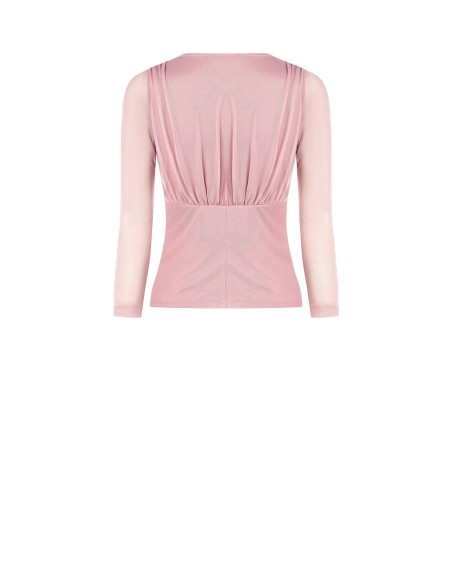 Blusa Cinturada em Tule Elástico com Decote em V Cruzado Rinascimento