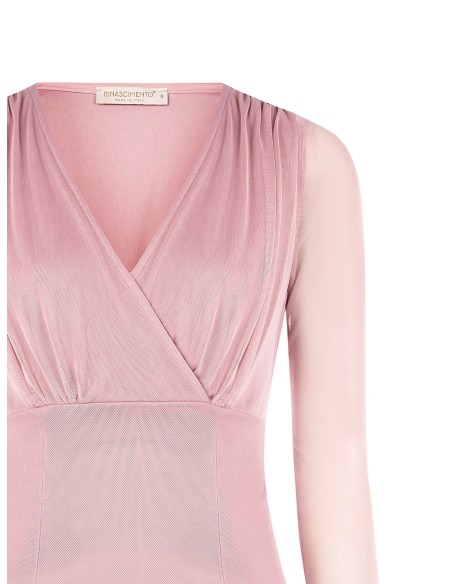 Blusa acinturada em tule elástico com decote em V cruzado Rinascimento