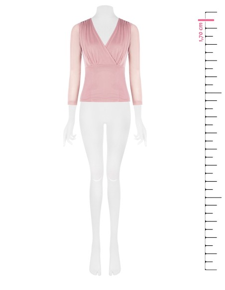 Blusa ajustada em tule elástico com decote em V cruzado Rinascimento