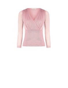 Blusa justa em tule elástico com decote em V cruzado Rinascimento