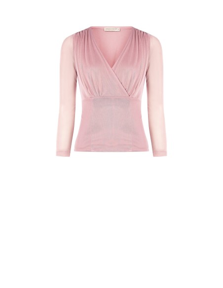 Blusa justa em tule elástico com decote em V cruzado Rinascimento