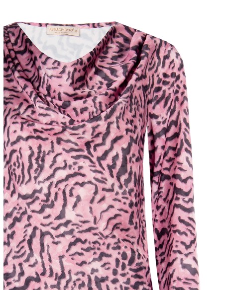 Blusa ampla em cetim com estampado animal e decote drapeado Rinascimento