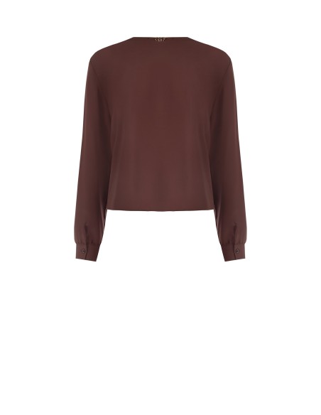 Blusa ampla e fluida em cetim com decote em V Rinascimento