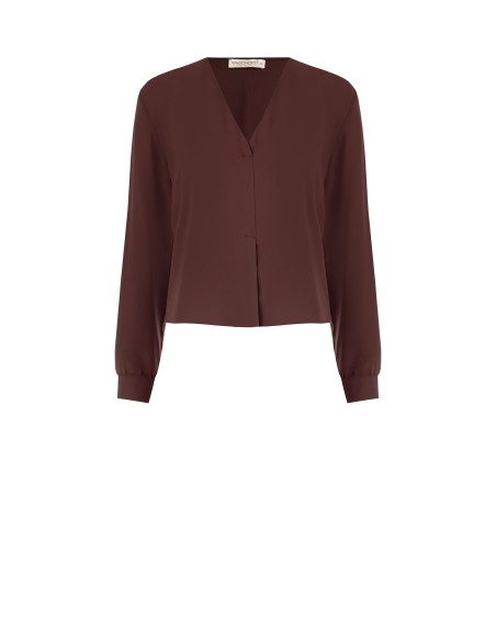 Blusa ampla e fluida em cetim com decote em V Rinascimento