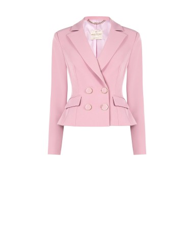 Blazer Curto Cinturado De Abotoamento Duplo Em Tecido Técnico Rinascimento