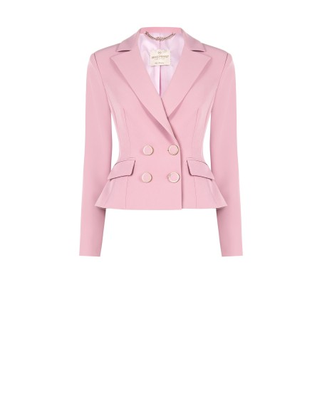 Blazer Curto Cinturado De Abotoamento Duplo Em Tecido Técnico Rinascimento