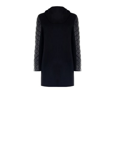 Casaco Médio Misto de Lã com Capuz e Mangas Acolchoadas em Pele Sintética Rinascimento