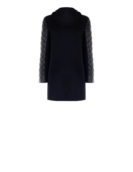 Casaco Médio Misto de Lã com Capuz e Mangas Acolchoadas em Pele Sintética Rinascimento