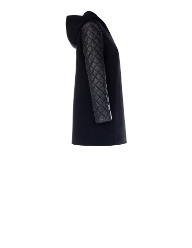 Casaco de comprimento médio em mistura de lã, com capuz e mangas acolchoadas em pele sintética Rinascimento