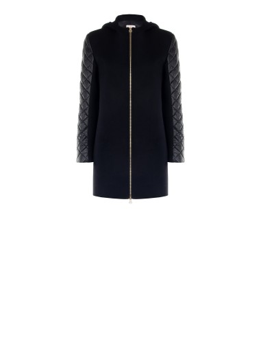 Casaco médio em mistura de lã com capuz e mangas acolchoadas em pele sintética Rinascimento