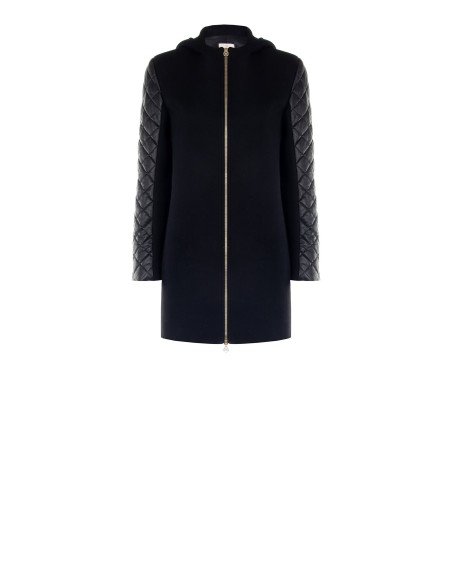 Casaco médio em mistura de lã com capuz e mangas acolchoadas em pele sintética Rinascimento