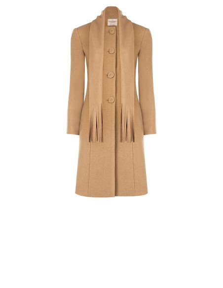 Casaco comprido bege com cachecol integrado Rinascimento