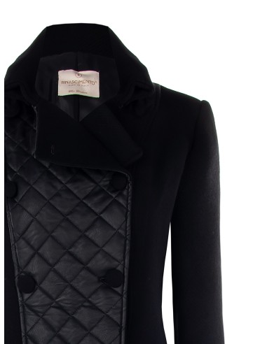 Casaco longo acinturado em mistura de lã com detalhe frontal acolchoado em pele sintética Rinascimento