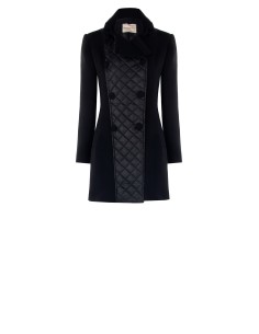 Casaco longo cintado em mistura de lã com detalhe frontal acolchoado em pele sintética Rinascimento