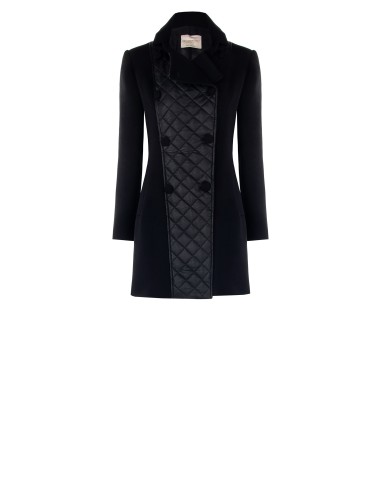 Casaco longo cintado em mistura de lã com detalhe frontal acolchoado em pele sintética Rinascimento