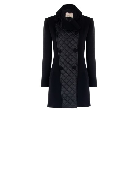 Casaco longo cintado em mistura de lã com detalhe frontal acolchoado em pele sintética Rinascimento