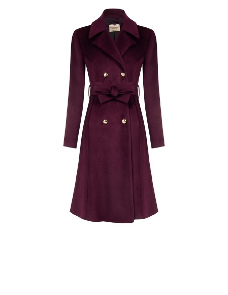 Casaco comprido em veludo com botões com logótipo e cinto coordenado Rinascimento