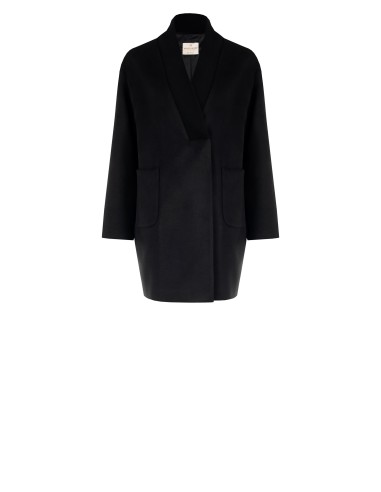 Casaco médio a ovetto em veludo com decote em malha Rinascimento