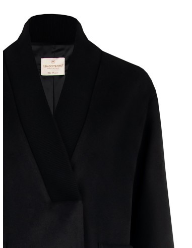 Casaco Médio Estilo Cocoon Em Veludo Com Gola Em Malha Rinascimento