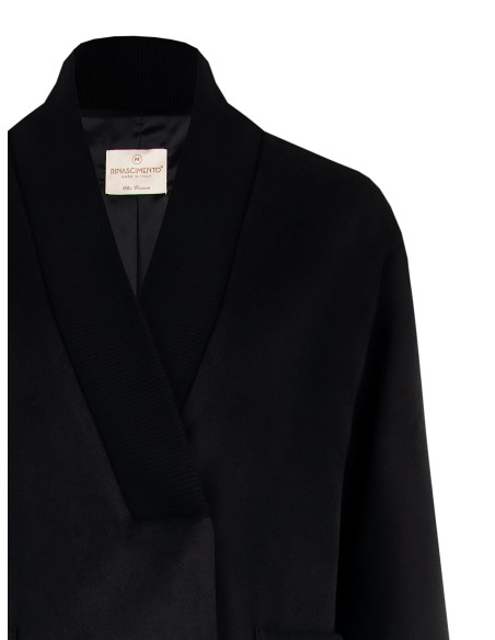 Casaco Médio Estilo Cocoon Em Veludo Com Gola Em Malha Rinascimento