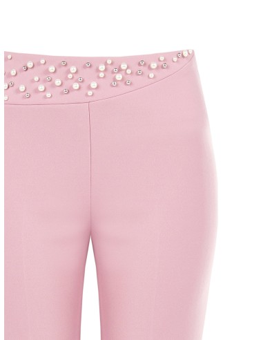 Calças Palazzo em Scuba Crepe com Pérolas e Strass Rinascimento
