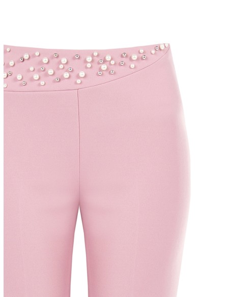 Calças Palazzo em Scuba Crepe com Pérolas e Strass Rinascimento