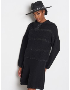 Saia em malha entrelaçada com barra adornada com strass Rinascimento