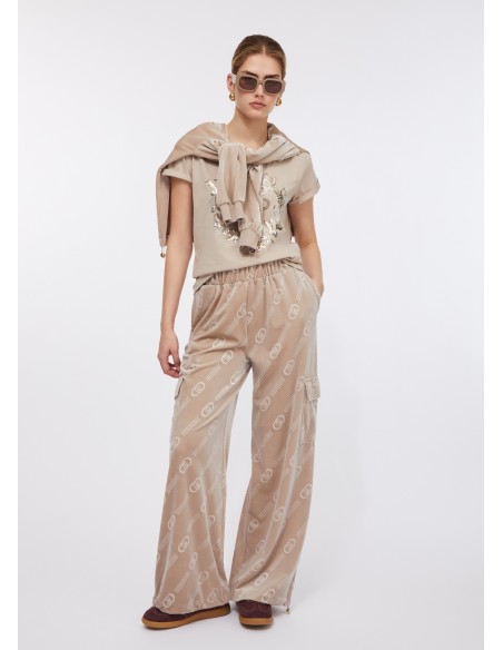 Calças de jogging em chenille com logótipo Liu Jo