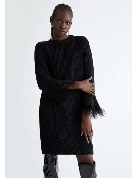 Vestido em Malha com Lurex e Penas Liu Jo