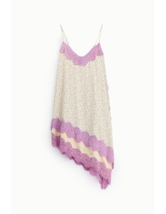 Vestido Curto Estampa de Bolinhas Com Inserções em Renda Dixie 2