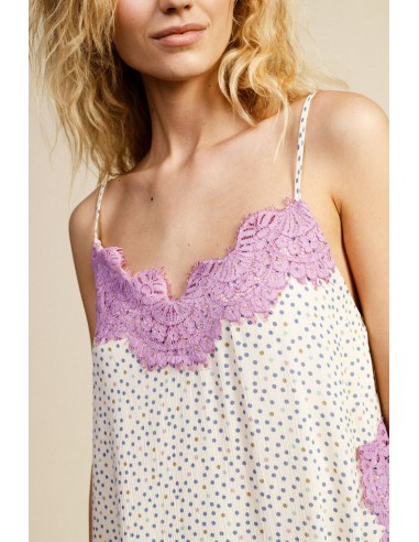 Vestido curto estampado de bolinhas com inserções em renda Dixie