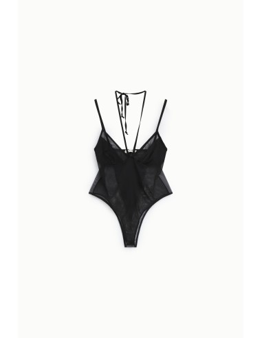 Body transparente com alças finas e nó atrás Dixie