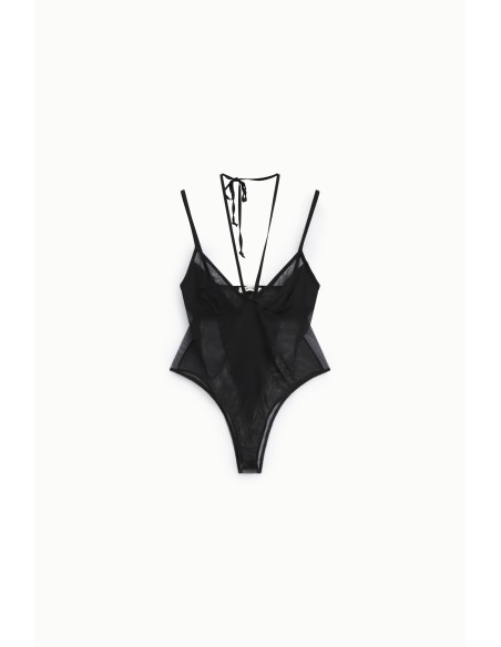 Body transparente com alças finas e nó atrás Dixie