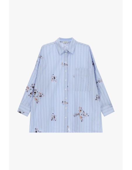 Camisa oversize às riscas com bolso e estampado de flores Dixie